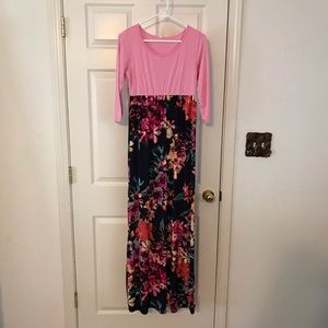 Floral Maxi Dress with Pink Top